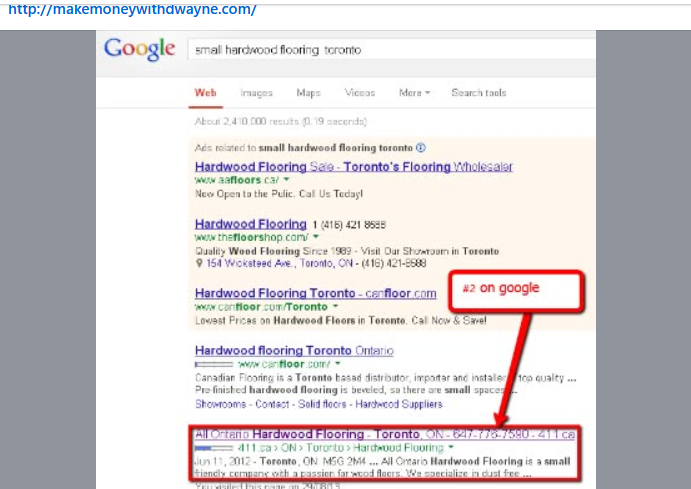 Dwayne Powell — All Ontario Hardwood SEO ranking proof 2013